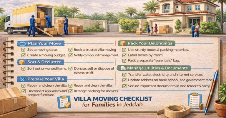 Villa Moving Checklist for Families in Jeddah | Complete Guide 1 Villa Moving Checklist